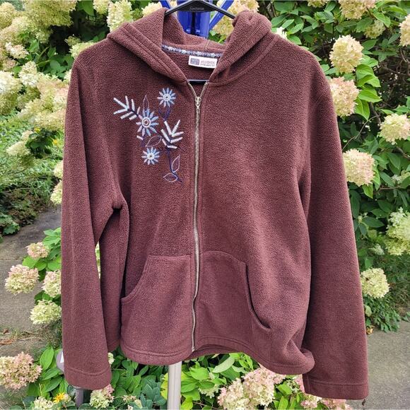 Faded Glory Brown Embroidered Front Zip Fleece Hoodie size L/XL - Picture 1 of 11